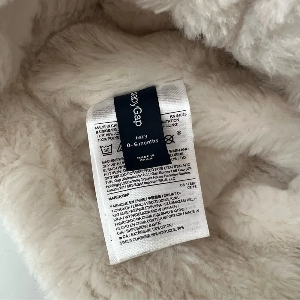 Baby Gap gray faux fur lined trapper hat ivory off-white cream
